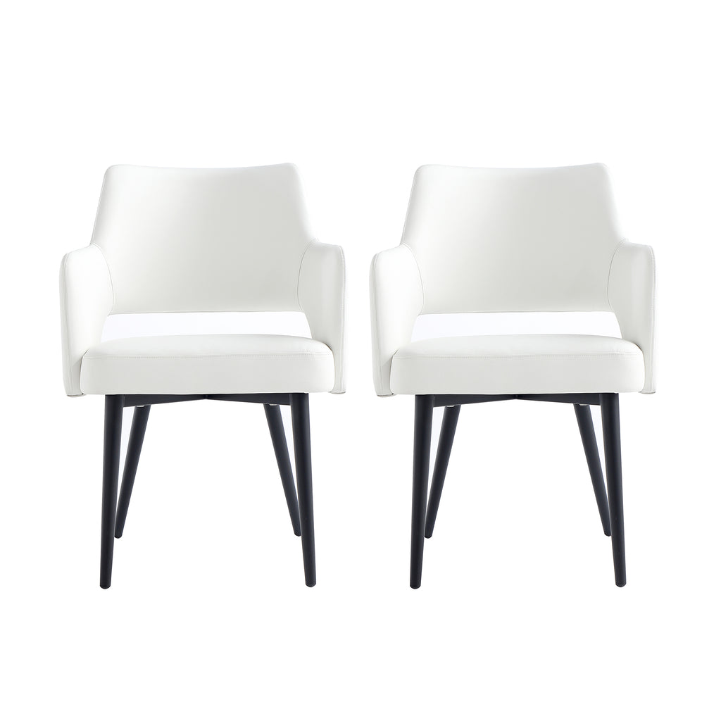 Manhattan Comfort Tremont Modern Vegan Leather Metal Armchair in White - Set of 2