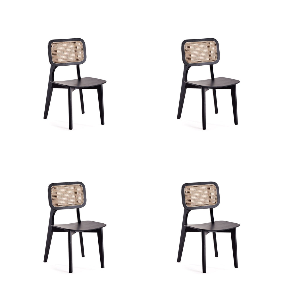 Manhattan Comfort Versailles Industry Chic Wood Dining Chair in Black and Natural - Set of 4
