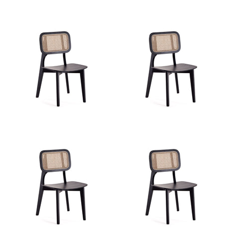 Manhattan Comfort Versailles Industry Chic Wood Dining Chair in Black and Natural - Set of 4