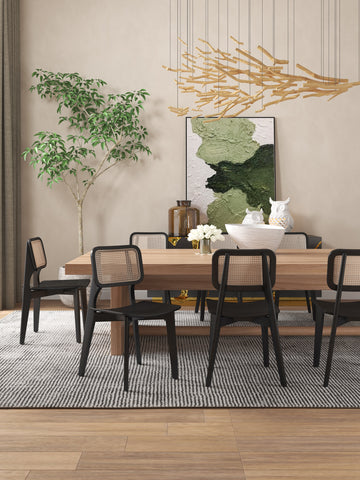 Manhattan Comfort Versailles Industry Chic Wood Dining Chair in Black and Natural - Set of 4
