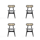 Manhattan Comfort Colbert Industry Chic Cane Back Wood Upholstered Dining Chair in Black and Gray - Set of 4