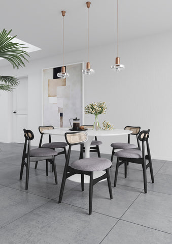 Manhattan Comfort Colbert Industry Chic Cane Back Wood Upholstered Dining Chair in Black and Gray - Set of 4