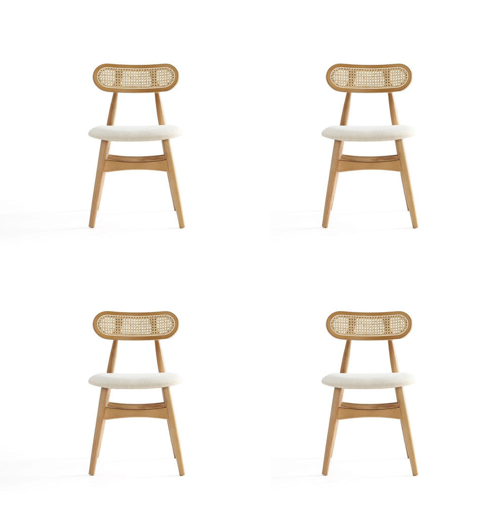 Manhattan Comfort Colbert Industry Chic Cane Back Wood Upholstered Dining Chair in Natural - Set of 4
