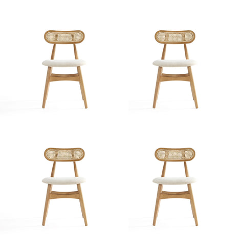Manhattan Comfort Colbert Industry Chic Cane Back Wood Upholstered Dining Chair in Natural - Set of 4