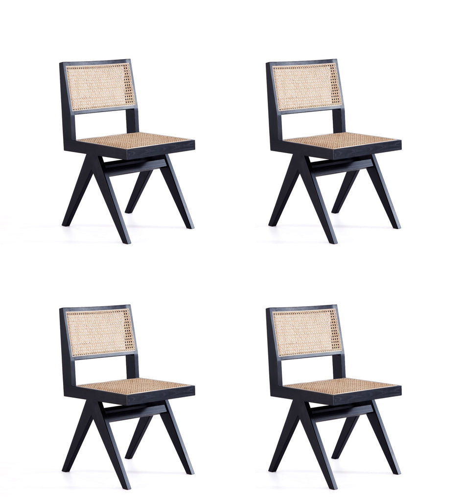 Manhattan Comfort Hamlet Industry Chic Wood Dining Chair in Black and Natural - Set of 4