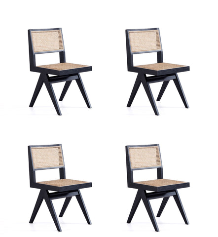 Manhattan Comfort Hamlet Industry Chic Wood Dining Chair in Black and Natural - Set of 4