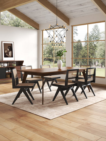 Manhattan Comfort Hamlet Industry Chic Wood Dining Chair in Black and Natural - Set of 4