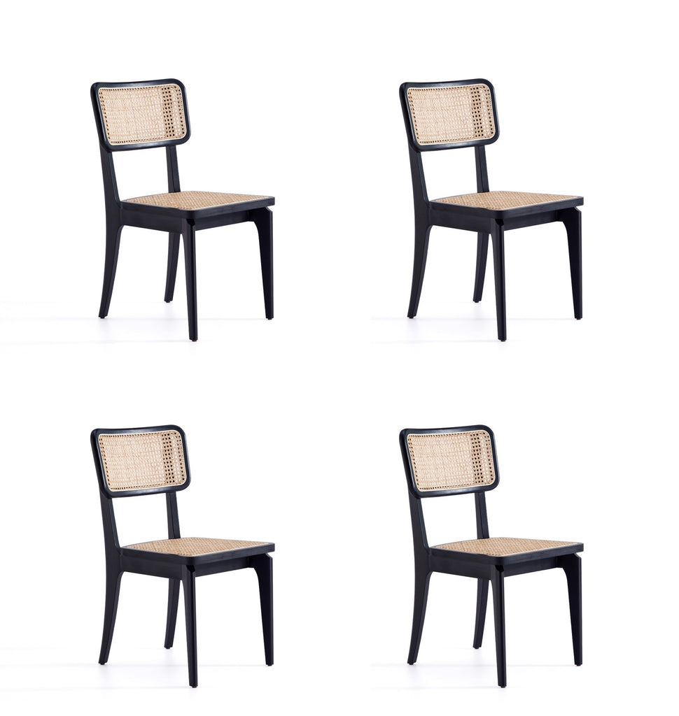 Manhattan Comfort Giverny Industry Chic Wood Dining Chair in Black and Natural - Set of 4
