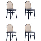 Manhattan Comfort Paragon Industry Chic Cane Back Wood Upholstered Dining Chair in Black and Gray - Set of 4