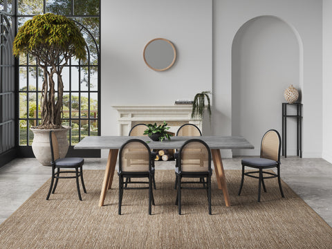 Manhattan Comfort Paragon Industry Chic Cane Back Wood Upholstered Dining Chair in Black and Gray - Set of 4