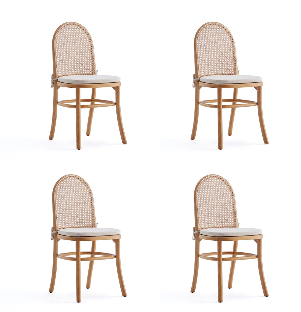 Manhattan Comfort Paragon Industry Chic Cane Back Wood Upholstered Dining Chair in Oatmeal - Set of 4