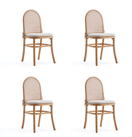 Manhattan Comfort Paragon Industry Chic Cane Back Wood Upholstered Dining Chair in Oatmeal - Set of 4