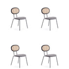 Manhattan Comfort Jardin Industry Chic Cane Back Upholstered Dining Chair in Black and Gray - Set of 4