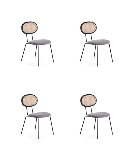 Manhattan Comfort Jardin Industry Chic Cane Back Upholstered Dining Chair in Black and Gray - Set of 4