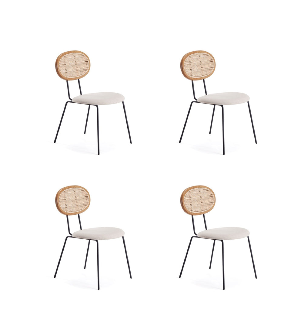 Manhattan Comfort Jardin Industry Chic Cane Back Upholstered Dining Chair in Oatmeal and Natural - Set of 4