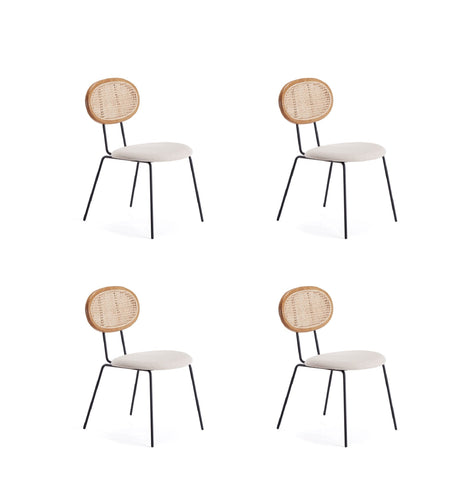 Manhattan Comfort Jardin Industry Chic Cane Back Upholstered Dining Chair in Oatmeal and Natural - Set of 4