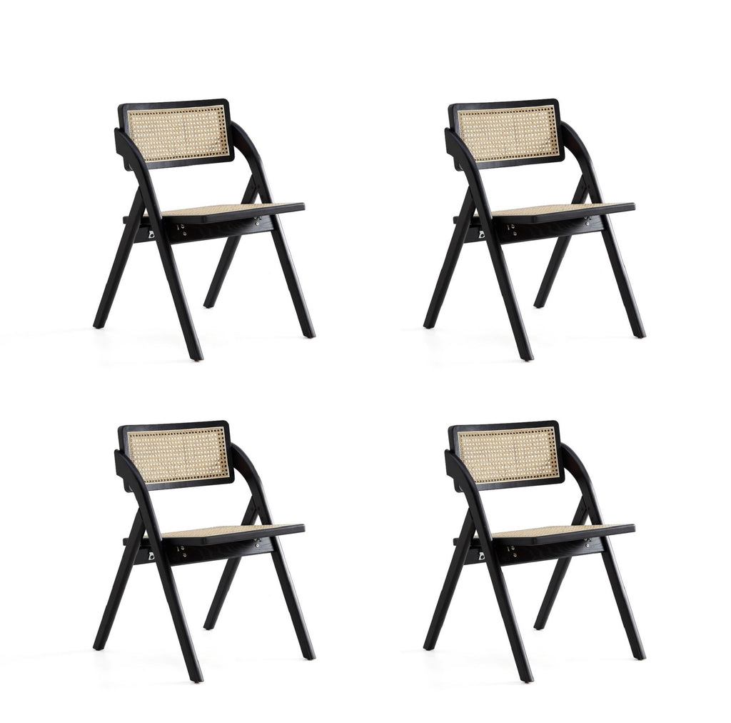 Manhattan Comfort Lambinet Industry Chic Wood Folding Chair in Black and Natural - Set of 4