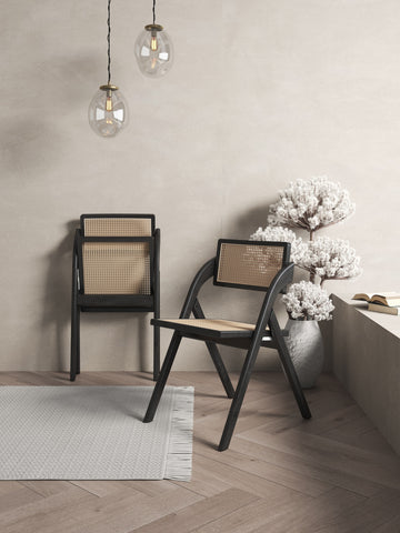 Manhattan Comfort Lambinet Industry Chic Wood Folding Chair in Black and Natural - Set of 4