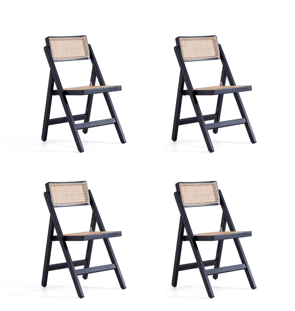 Manhattan Comfort Pullman Industry Chic Wood Folding Chair in Black and Natural - Set of 4