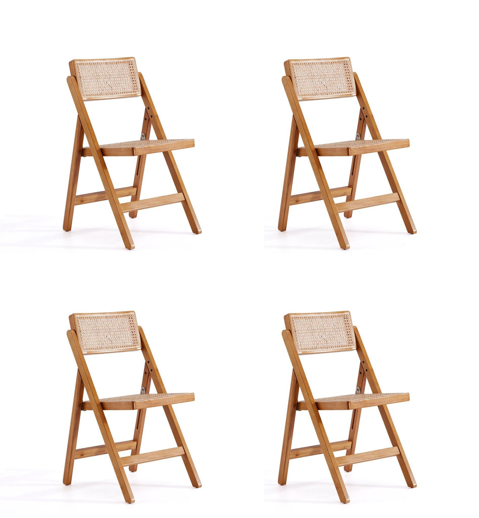 Manhattan Comfort Pullman Industry Chic Wood Folding Chair in Natural - Set of 4