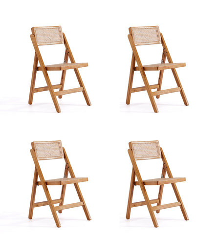 Manhattan Comfort Pullman Industry Chic Wood Folding Chair in Natural - Set of 4