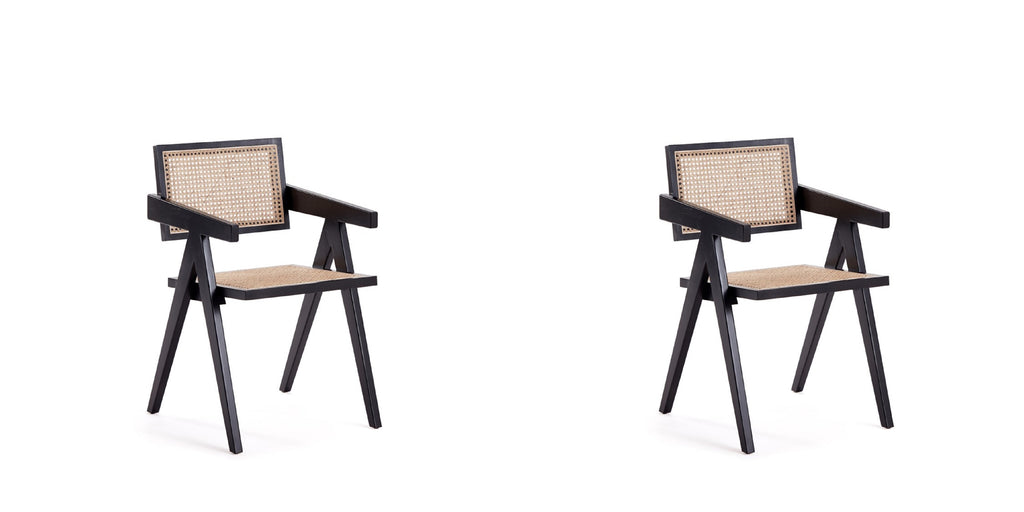 Manhattan Comfort Hamlet Industry Chic Wood Armchair in Black and Natural - Set of 2