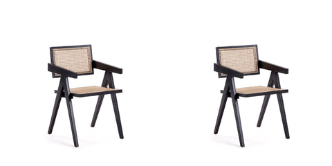 Manhattan Comfort Hamlet Industry Chic Wood Armchair in Black and Natural - Set of 2