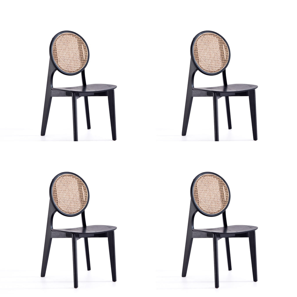 Manhattan Comfort Versailles Industry Chic Wood Dining Chair in Black and Natural - Set of 4