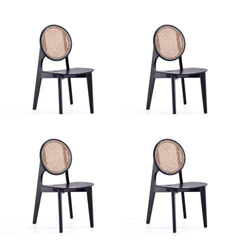 Manhattan Comfort Versailles Industry Chic Wood Dining Chair in Black and Natural - Set of 4