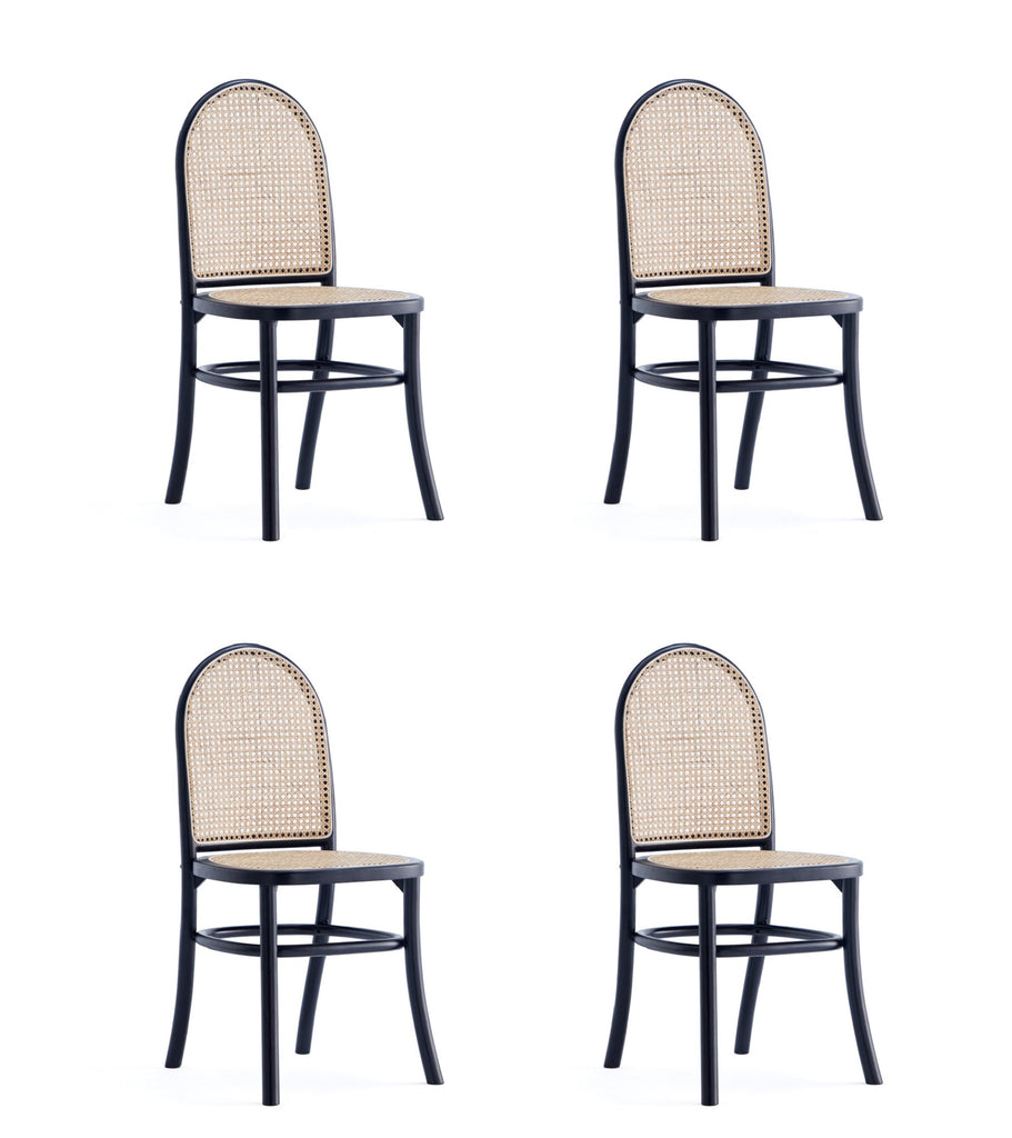 Manhattan Comfort Paragon Industry Chic Cane Back Wood Upholstered Dining Chair in Black and Gray - Set of 4