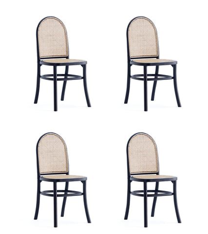 Manhattan Comfort Paragon Industry Chic Cane Back Wood Upholstered Dining Chair in Black and Gray - Set of 4