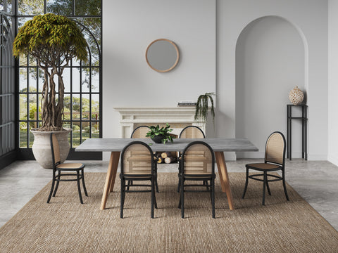Manhattan Comfort Paragon Industry Chic Cane Back Wood Upholstered Dining Chair in Black and Gray - Set of 4