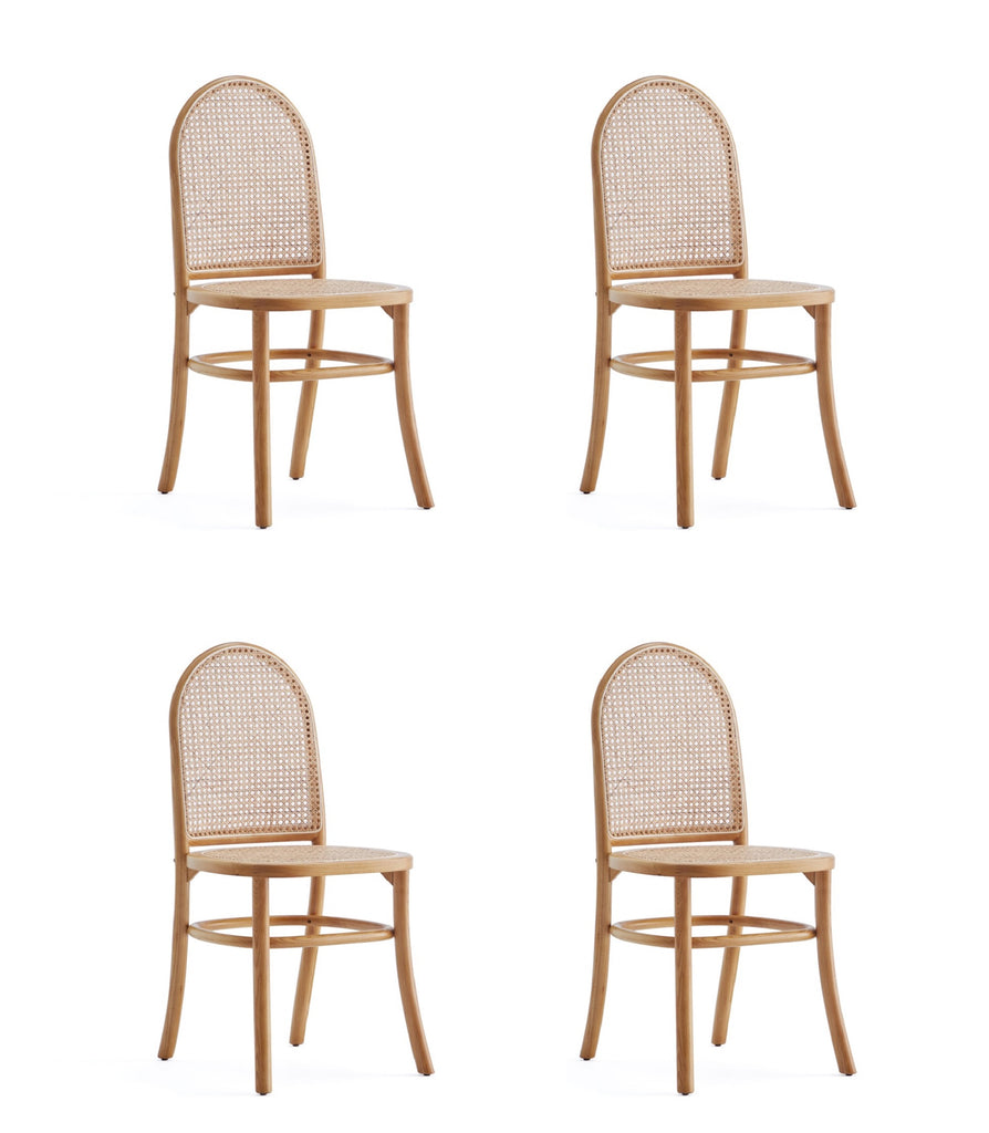 Manhattan Comfort Paragon Industry Chic Cane Back Wood Upholstered Dining Chair in Oatmeal - Set of 4