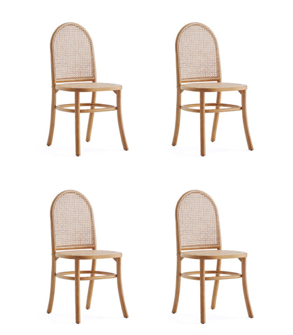 Manhattan Comfort Paragon Industry Chic Cane Back Wood Upholstered Dining Chair in Oatmeal - Set of 4