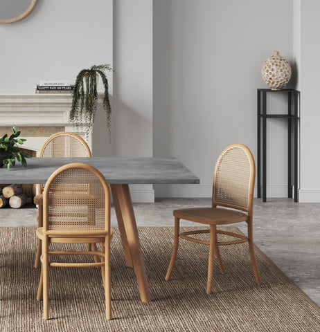 Manhattan Comfort Paragon Industry Chic Cane Back Wood Upholstered Dining Chair in Oatmeal - Set of 4