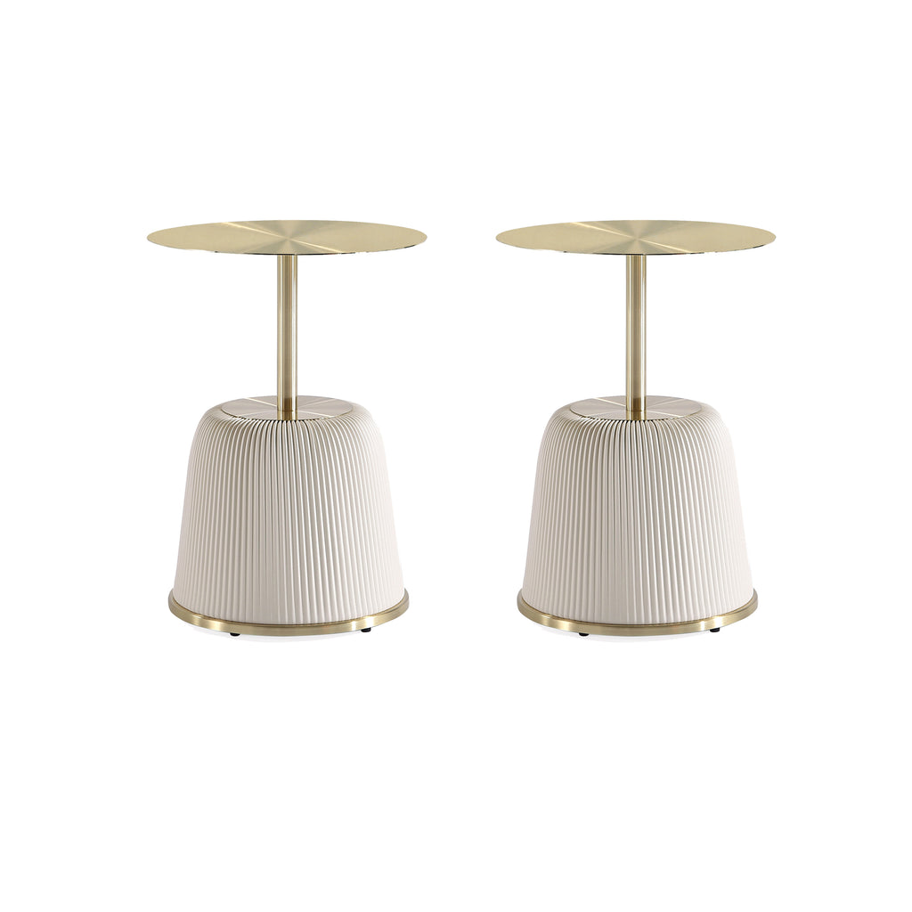 Manhattan Comfort Anderson Modern Metal Top Upholstered End Table in Cream - Set of 2