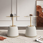 Manhattan Comfort Anderson Modern Metal Top Upholstered End Table in Cream - Set of 2