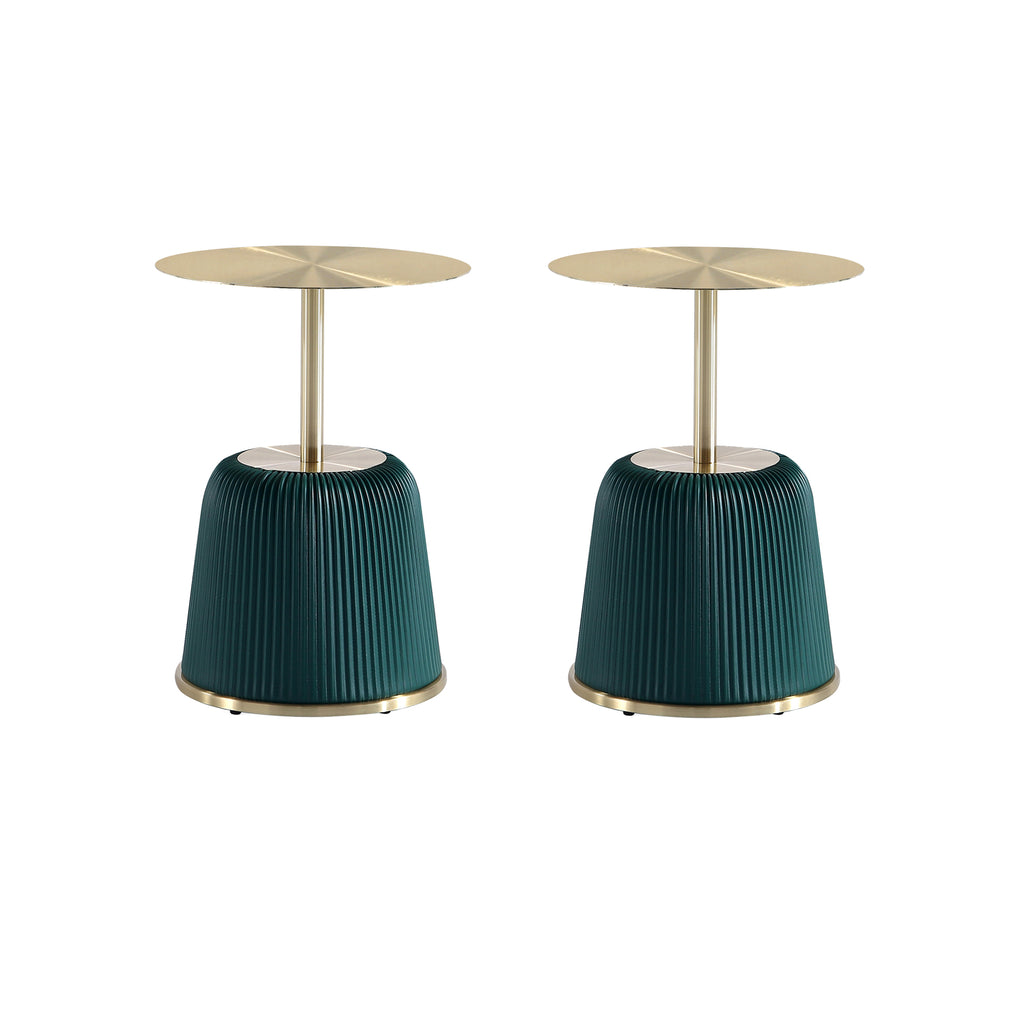 Manhattan Comfort Anderson Modern Metal Top Upholstered End Table in Green - Set of 2