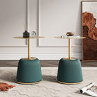 Manhattan Comfort Anderson Modern Metal Top Upholstered End Table in Green - Set of 2