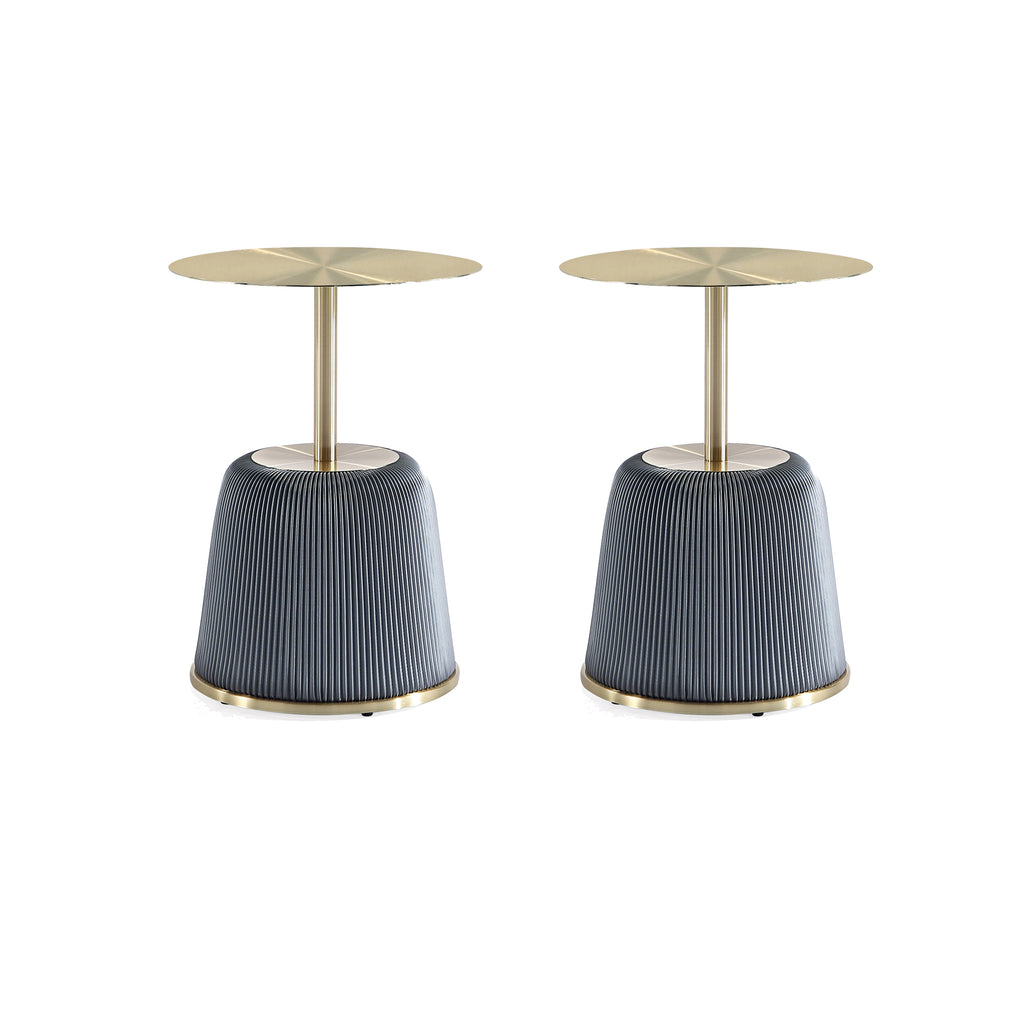 Manhattan Comfort Anderson Modern Metal Top Upholstered End Table in Gray - Set of 2