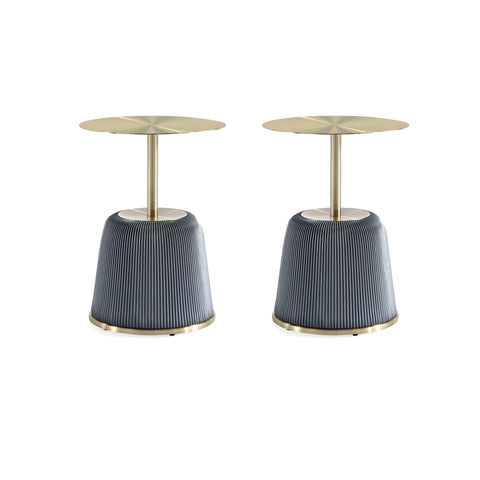 Manhattan Comfort Anderson Modern Metal Top Upholstered End Table in Gray - Set of 2