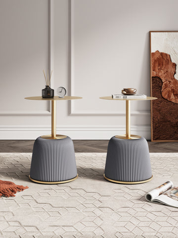 Manhattan Comfort Anderson Modern Metal Top Upholstered End Table in Gray - Set of 2