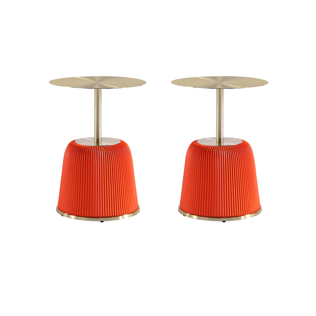 Manhattan Comfort Anderson Modern Metal Top Upholstered End Table in Orange - Set of 2