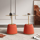 Manhattan Comfort Anderson Modern Metal Top Upholstered End Table in Orange - Set of 2