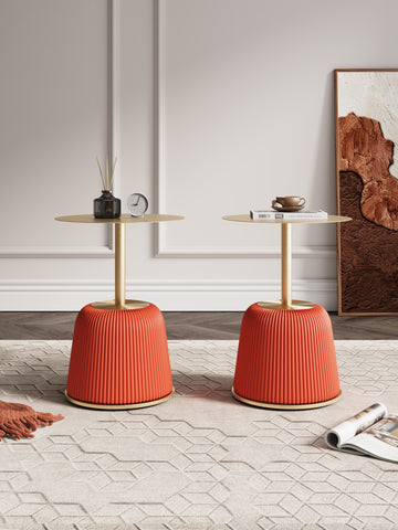 Manhattan Comfort Anderson Modern Metal Top Upholstered End Table in Orange - Set of 2