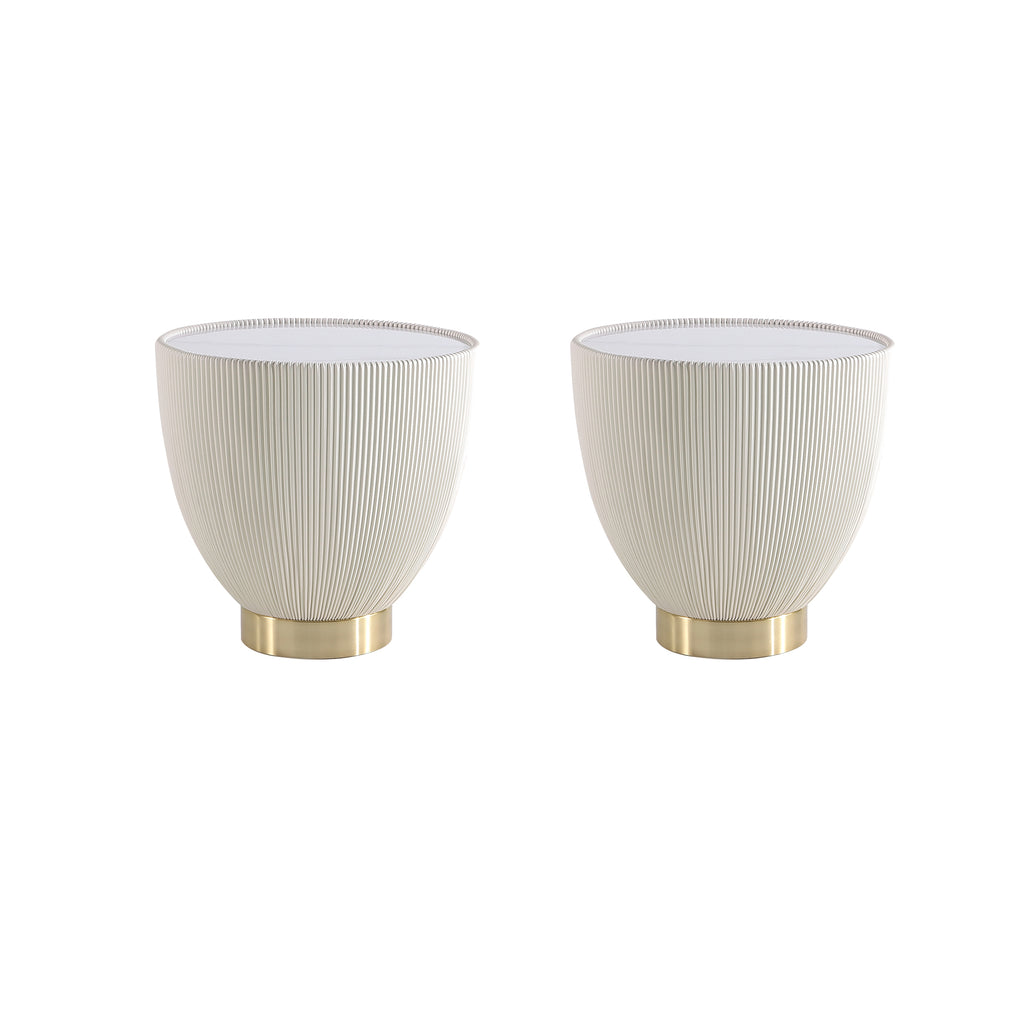 Manhattan Comfort Anderson Modern Sintered Stone Top Upholstered End Table in Cream - Set of 2