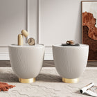 Manhattan Comfort Anderson Modern Sintered Stone Top Upholstered End Table in Cream - Set of 2