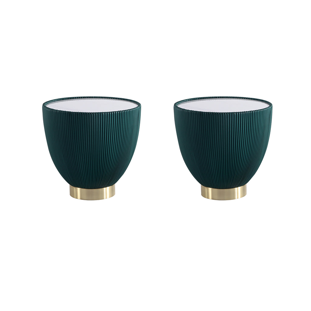 Manhattan Comfort Anderson Modern Sintered Stone Top Upholstered End Table in Green - Set of 2