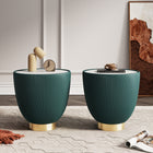 Manhattan Comfort Anderson Modern Sintered Stone Top Upholstered End Table in Green - Set of 2