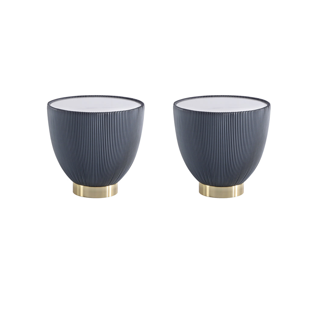 Manhattan Comfort Anderson Modern Sintered Stone Top Upholstered End Table in Gray - Set of 2
